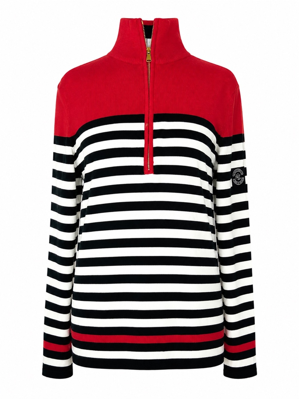 Lauren Ralph Lauren Striped Quarter Zip Cotton Sweater Red Black White Size M